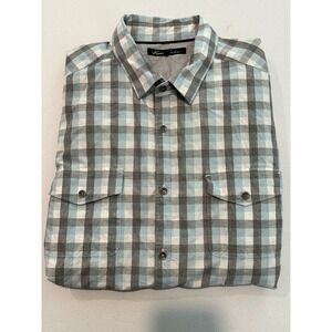 Kenneth‎ Cole New York Plaid Button Down Shirt Men's XXL Blue Gray Long Sleeve